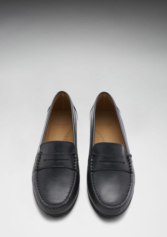 Women's Penny Loafers Leather Sole, black leather