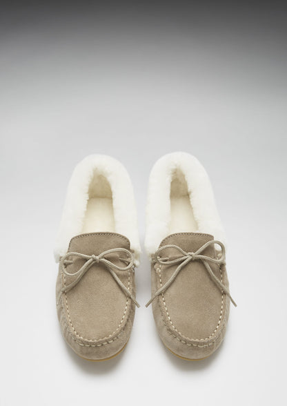 Women's slippers, sheepskin, taupe suede-2