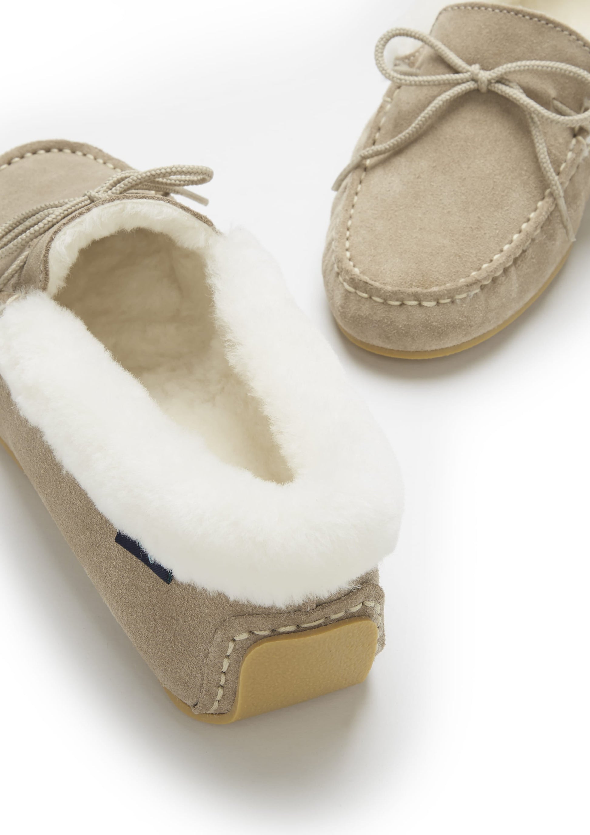 Women's slippers, sheepskin, taupe suede-3