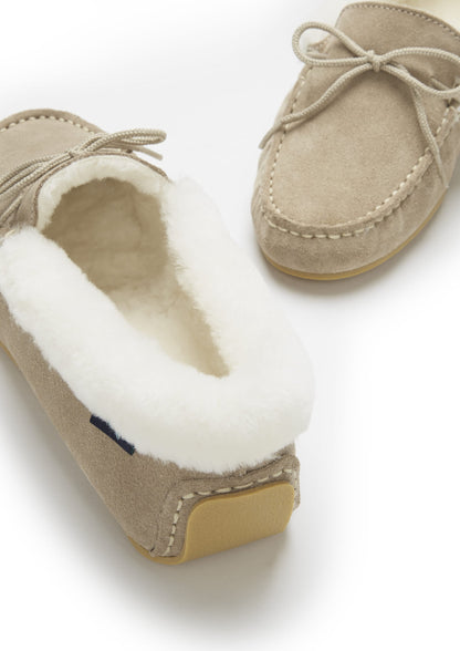 Women's slippers, sheepskin, taupe suede-3