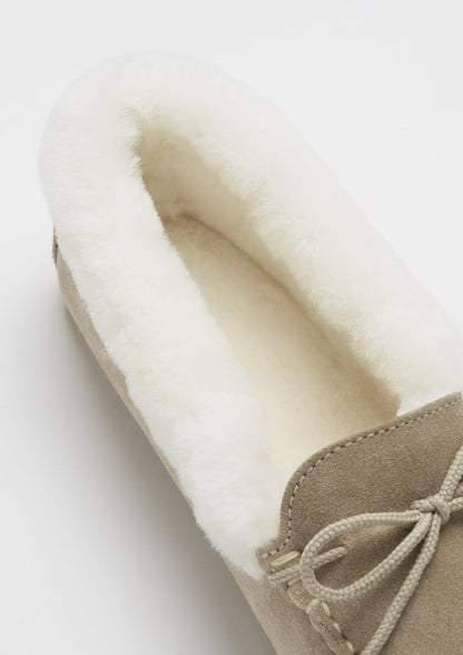 Women's slippers, sheepskin, taupe suede-4