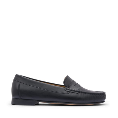 Women's Penny Loafers Leather Sole, black leather