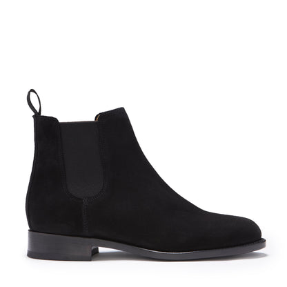 Women's Black Suede Chelsea Boots, Welted Leather Sole