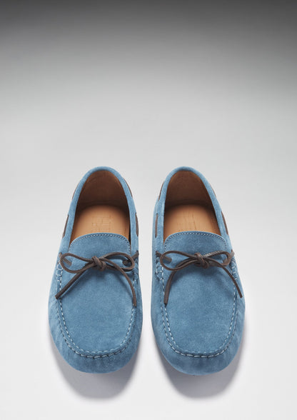 Laced Driving Loafers, petrol blue suede
