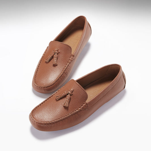 Tasselled Driving Loafers, tan grain leather
