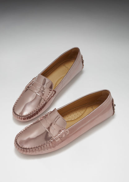 Women's Penny Driving Loafers, rose gold patent leather-1